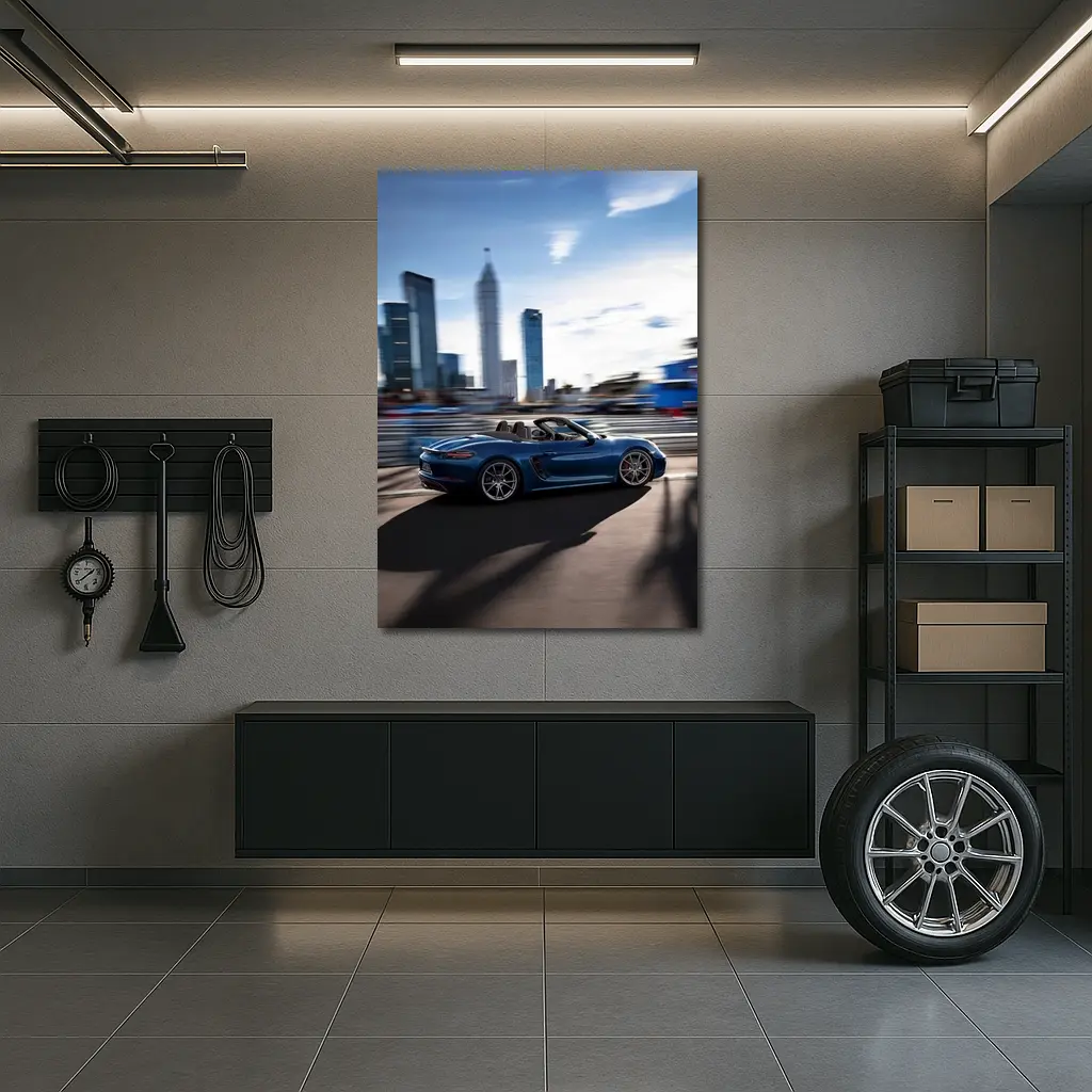 Porsche 718 Boxster Blue City Skyline – Wall Art