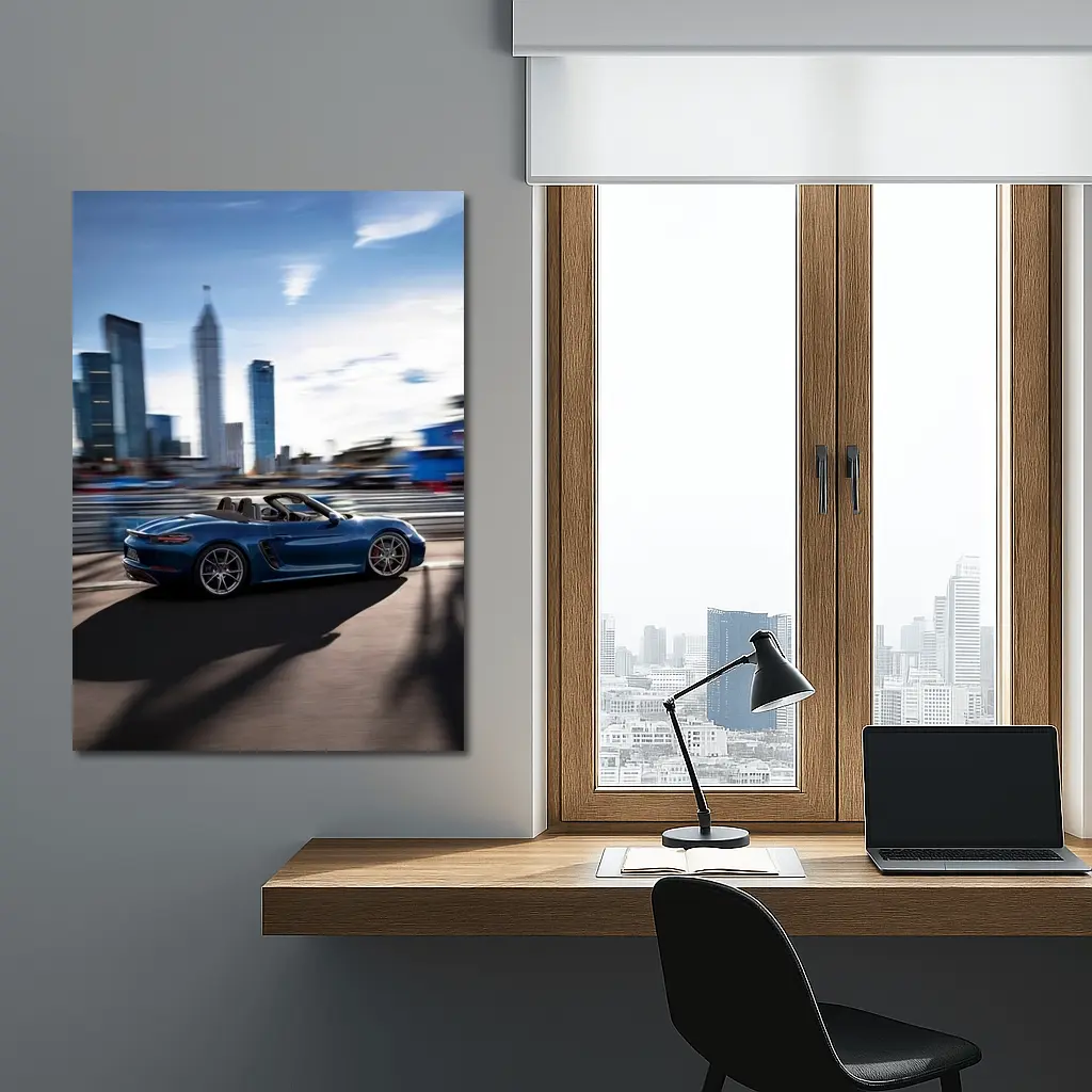 Porsche 718 Boxster Blue City Skyline – Wall Art