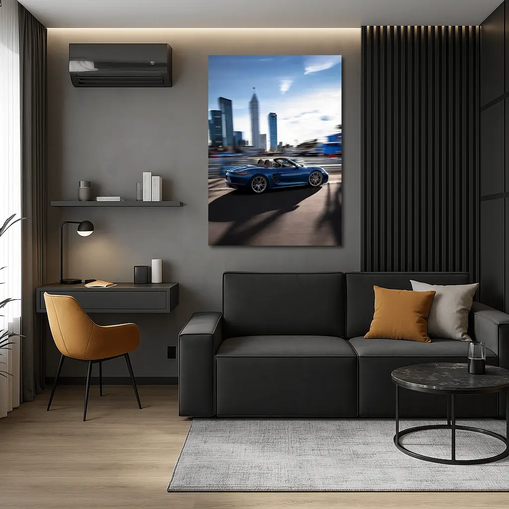 Porsche 718 Boxster Blue City Skyline – Wall Art