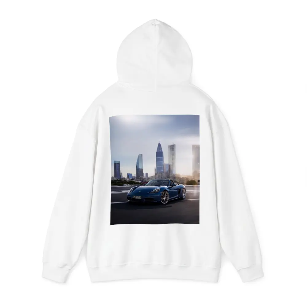Porsche Boxster Blue Convertible City Skyline – Hoodies