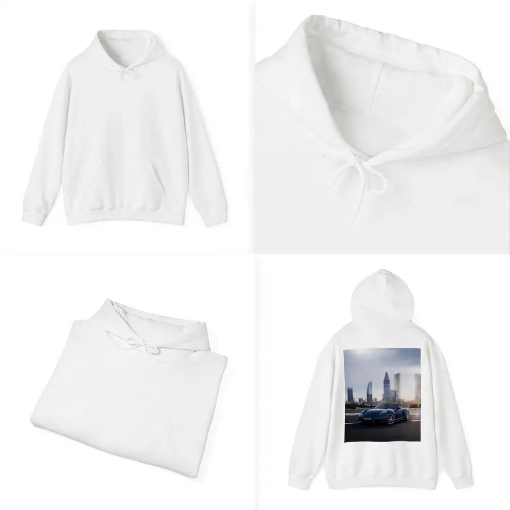Porsche Boxster Blue Convertible City Skyline – Hoodies