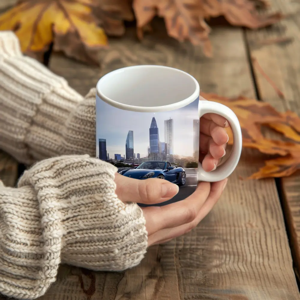Porsche Boxster Blue Convertible City Skyline – Mugs