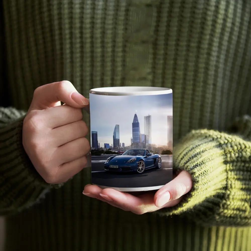 Porsche Boxster Blue Convertible City Skyline – Mugs