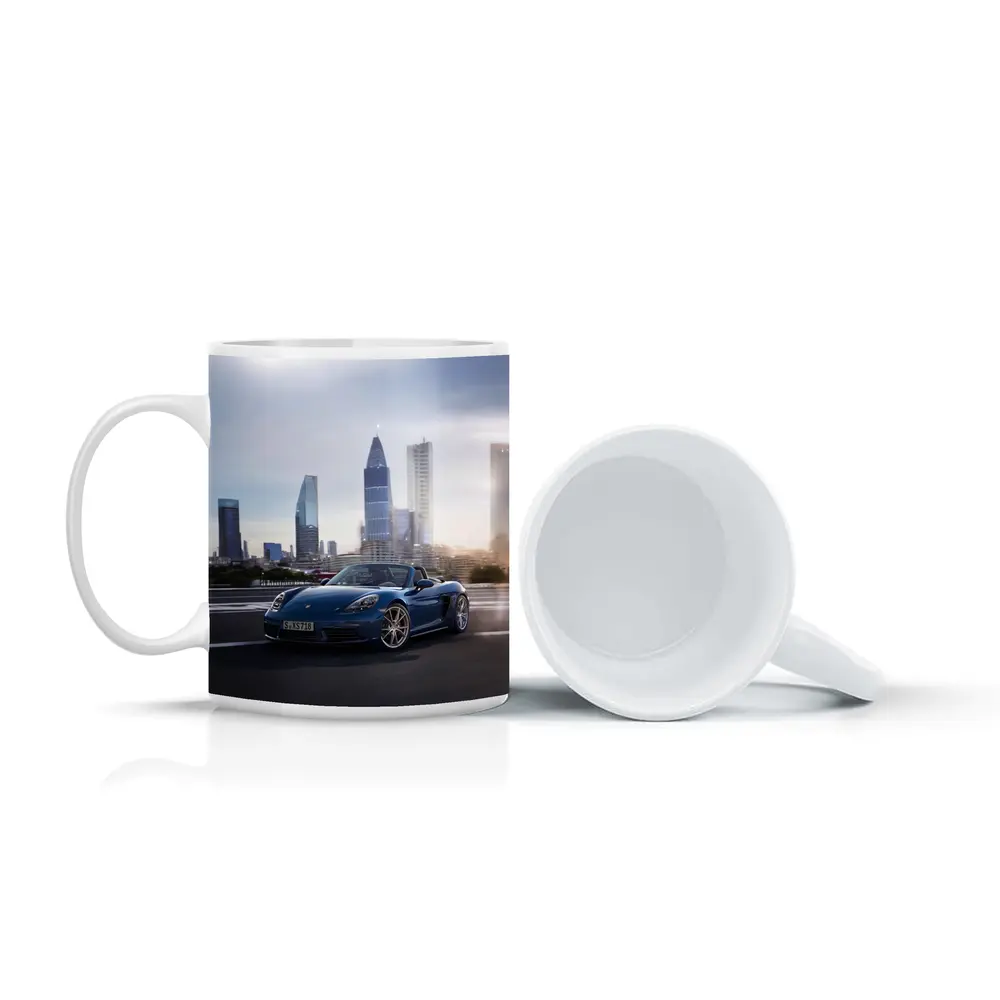 Porsche Boxster Blue Convertible City Skyline – Mugs
