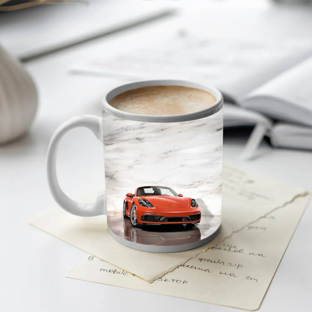 Porsche 718 Boxster Orange Marble Background – Mugs