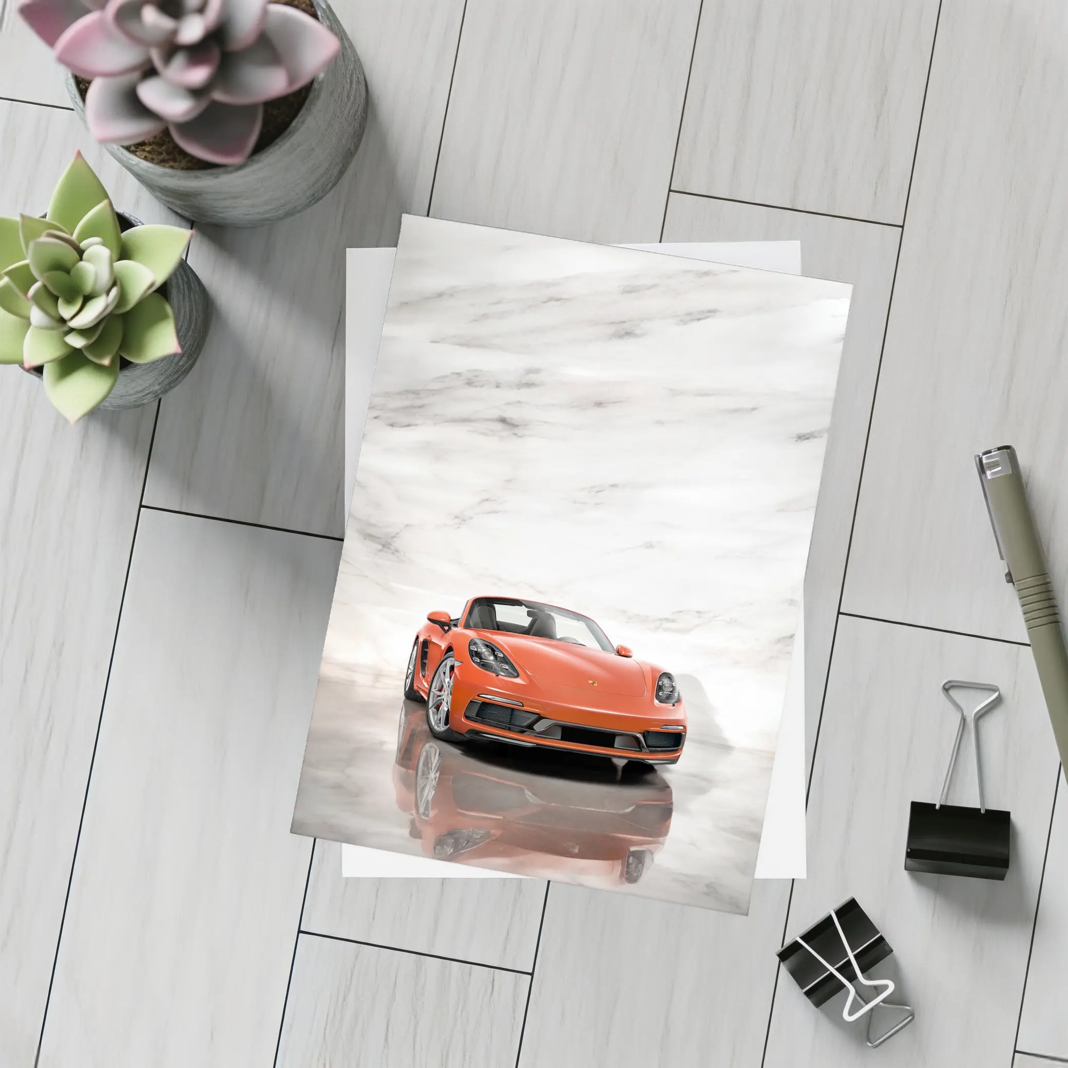 Porsche 718 Boxster Orange Marble Background – Postcards