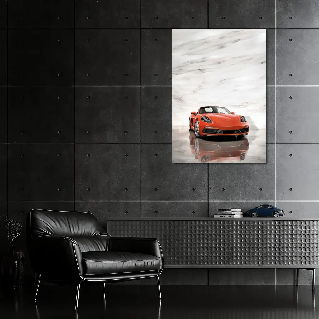 Porsche 718 Boxster Orange Marble Background – Wall Art