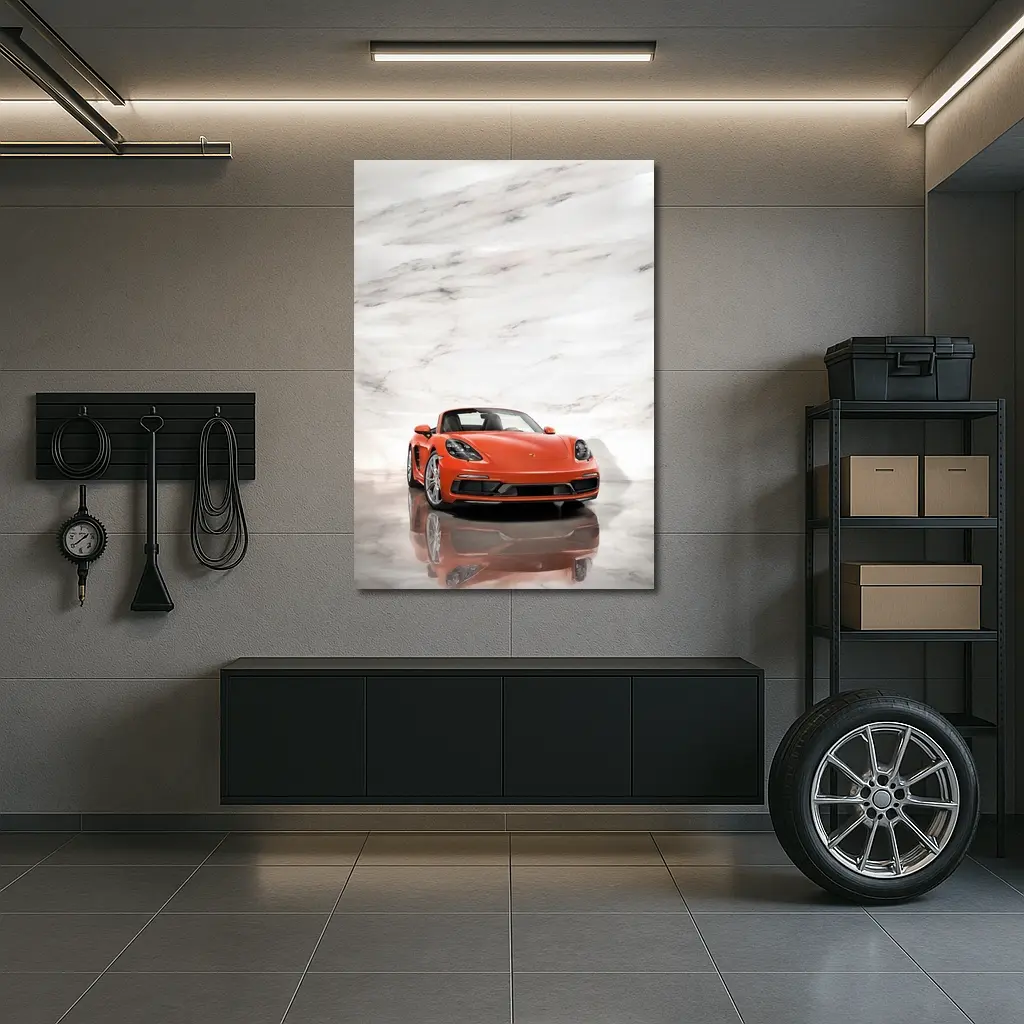 Porsche 718 Boxster Orange Marble Background – Wall Art