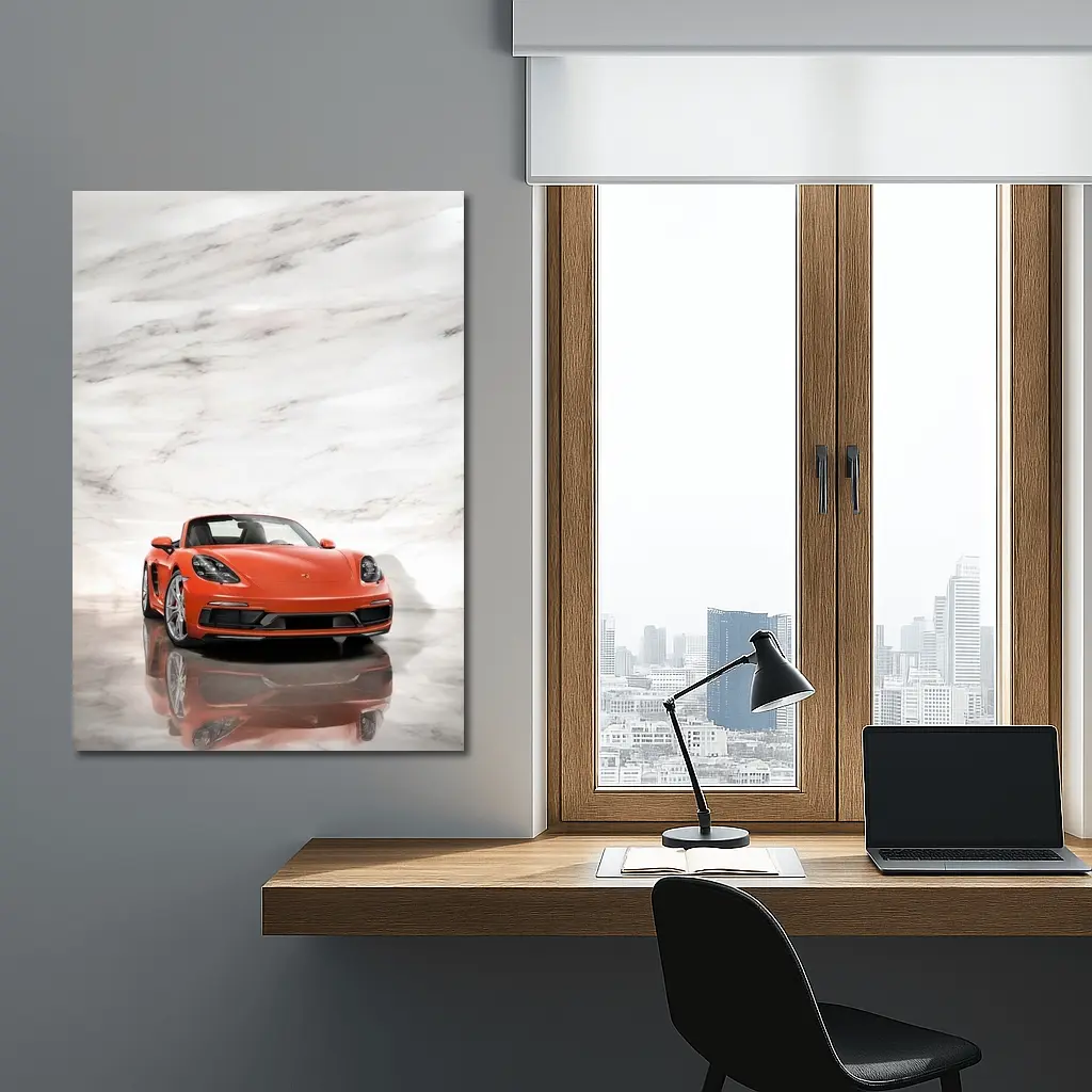 Porsche 718 Boxster Orange Marble Background – Wall Art