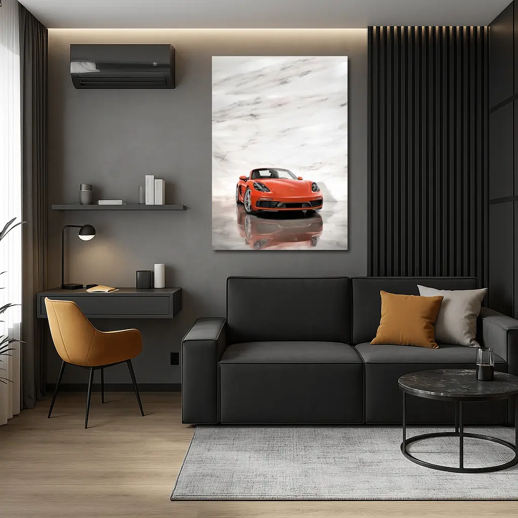 Porsche 718 Boxster Orange Marble Background – Wall Art