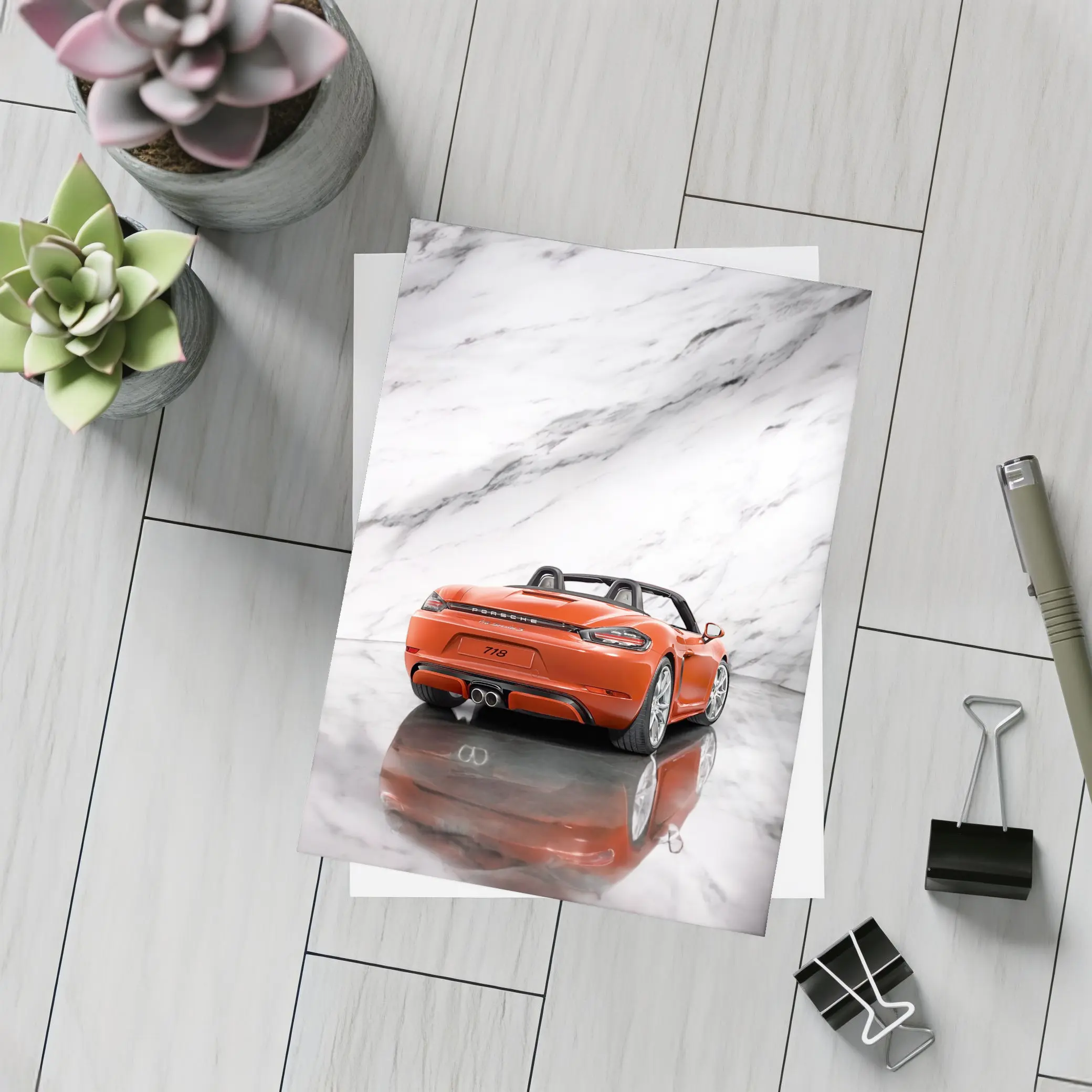 Porsche 718 Boxster Red on Marble – Postcards
