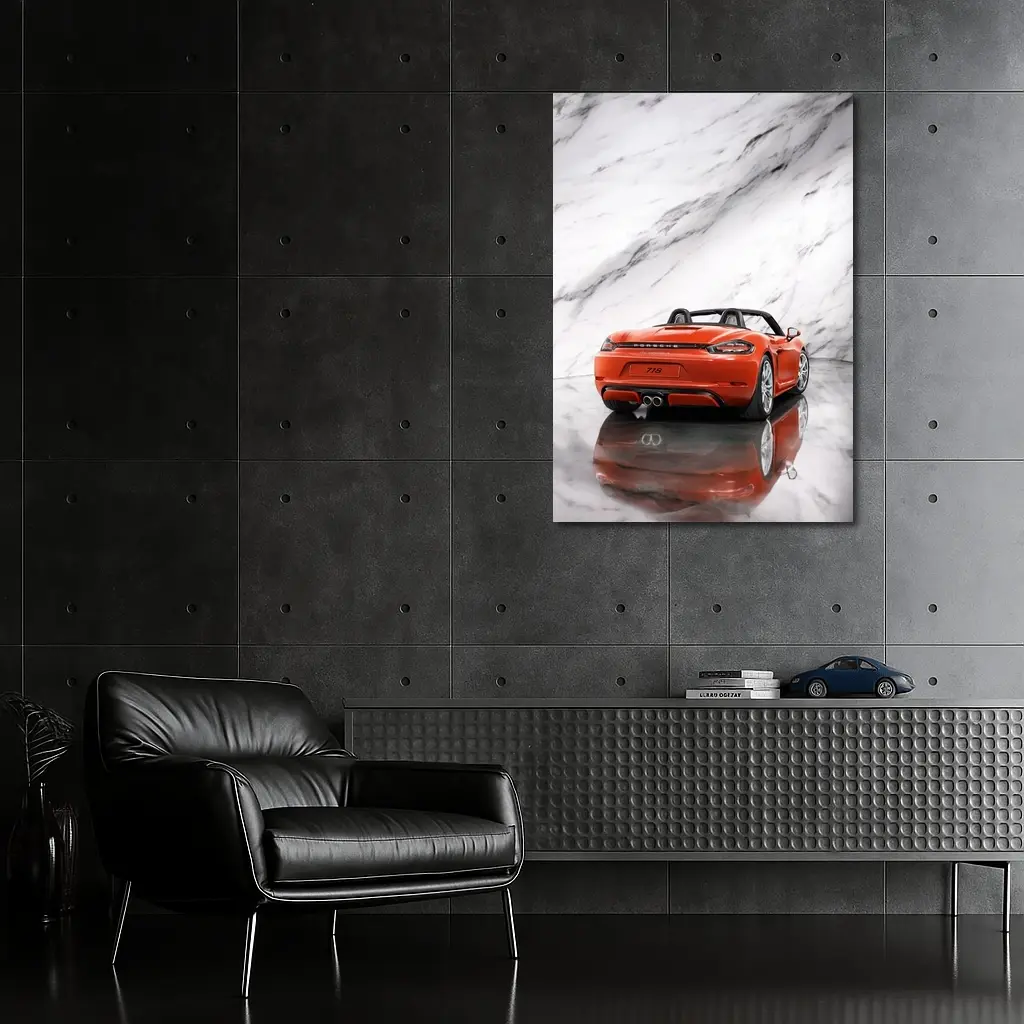 Porsche 718 Boxster Red on Marble – Wall Art
