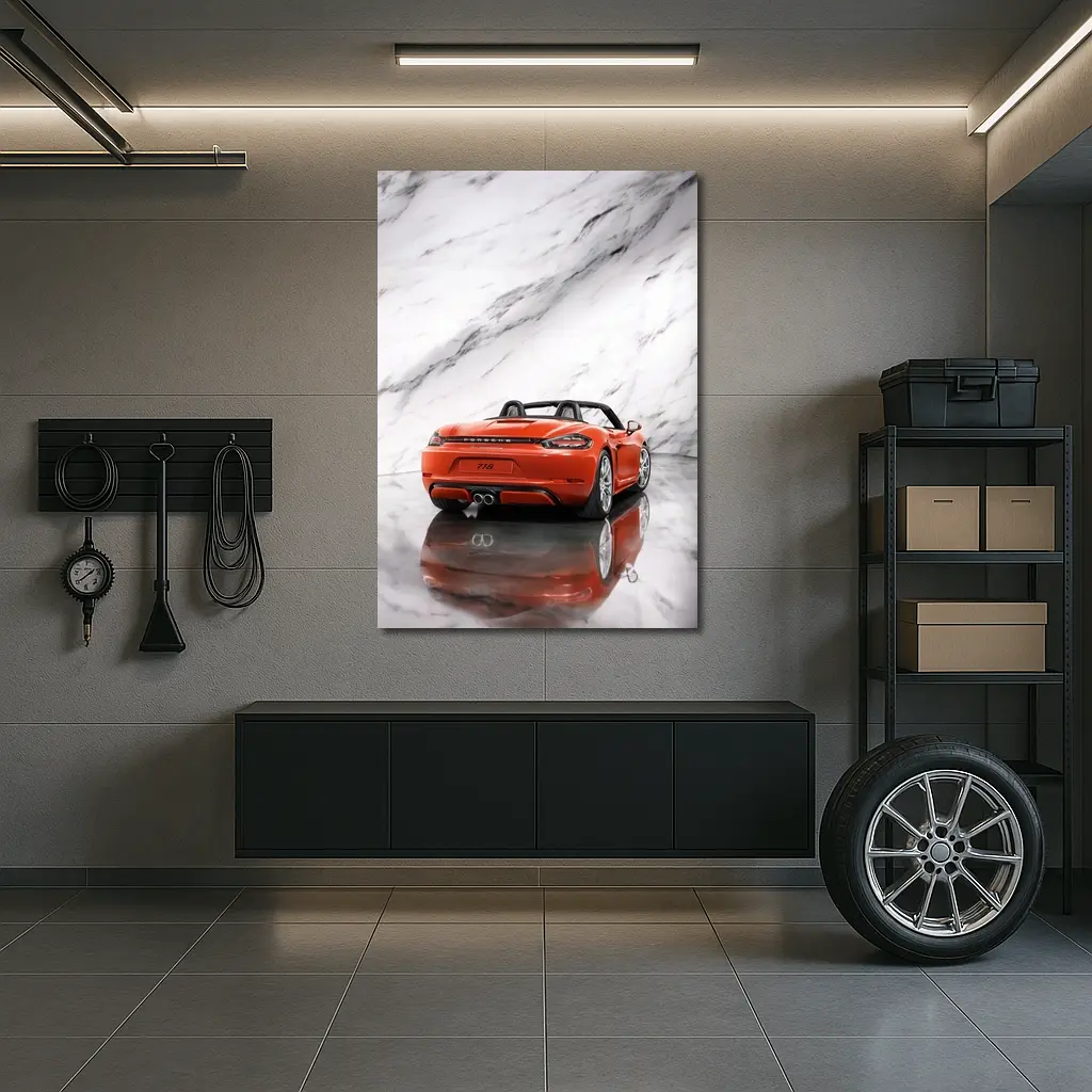 Porsche 718 Boxster Red on Marble – Wall Art