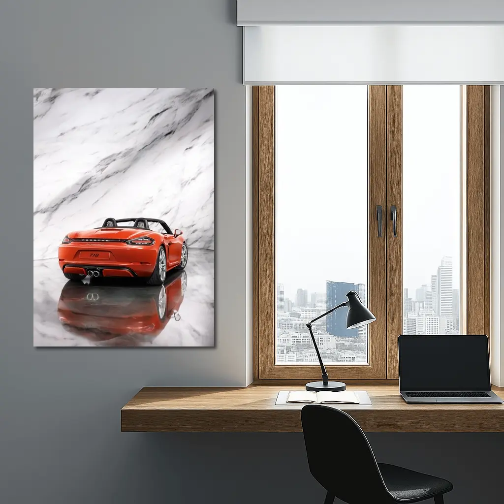 Porsche 718 Boxster Red on Marble – Wall Art