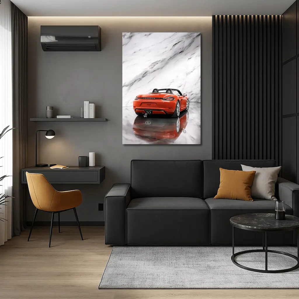 Porsche 718 Boxster Red on Marble – Wall Art