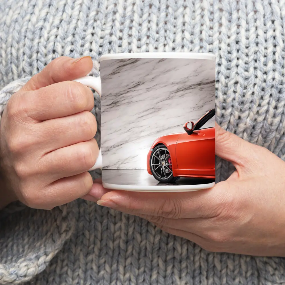 Porsche Boxster Red Sports Car Marble Background – Mugs