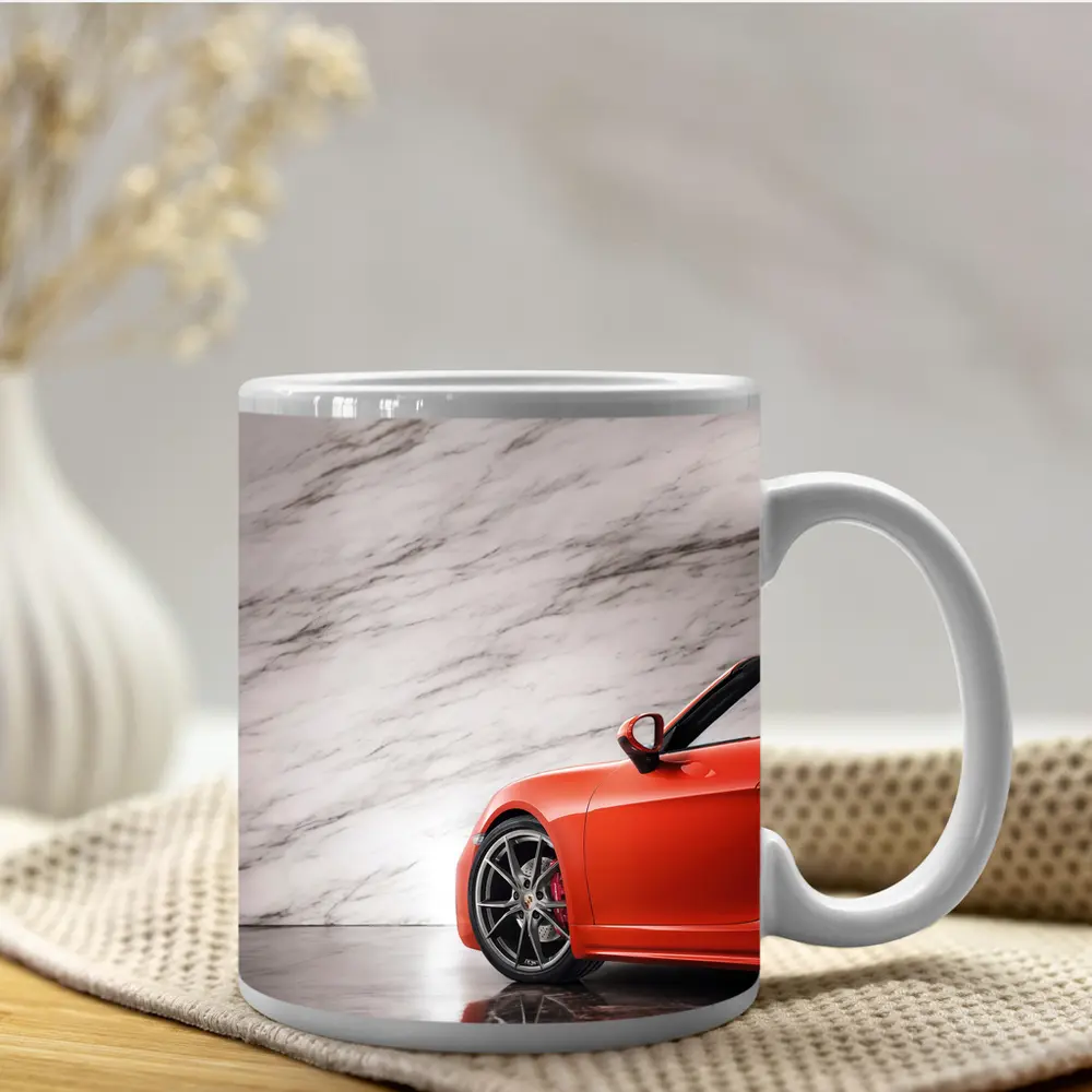 Porsche Boxster Red Sports Car Marble Background – Mugs