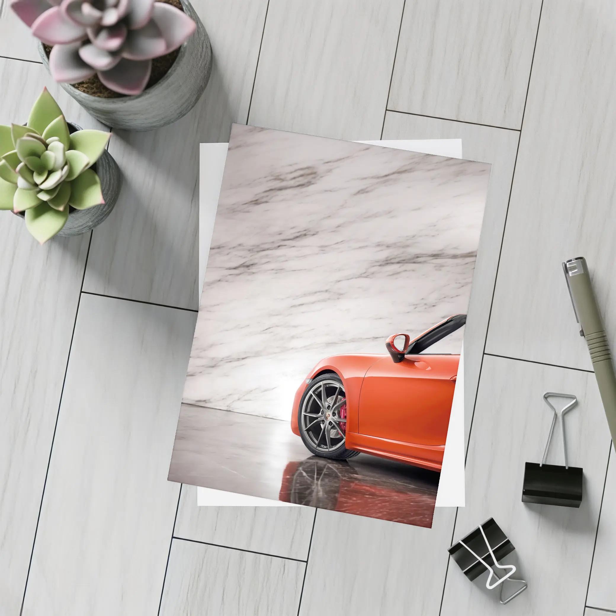 Porsche Boxster Red Sports Car Marble Background – Postcards
