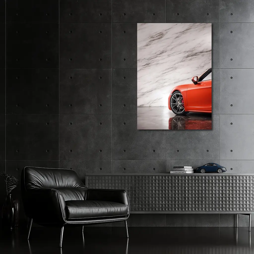 Porsche Boxster Red Sports Car Marble Background – Wall Art