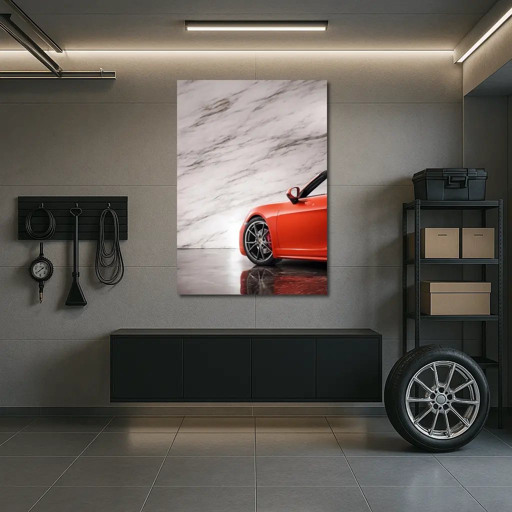 Porsche Boxster Red Sports Car Marble Background – Wall Art