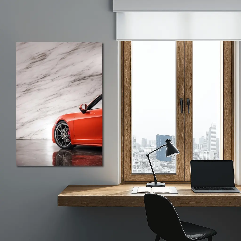 Porsche Boxster Red Sports Car Marble Background – Wall Art