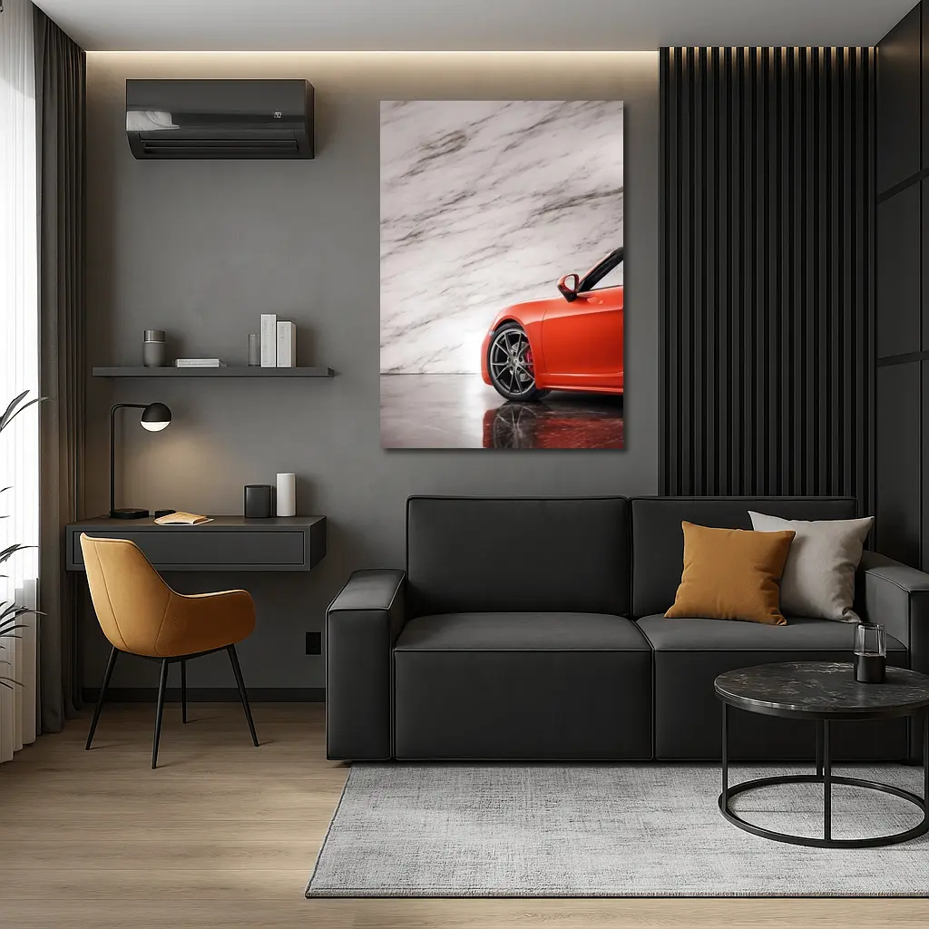 Porsche Boxster Red Sports Car Marble Background – Wall Art