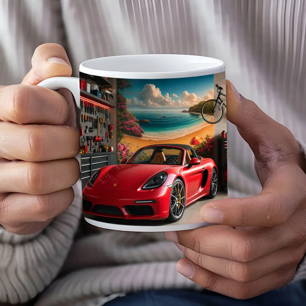 Porsche 718 Boxster Red Garage Mural – Mugs