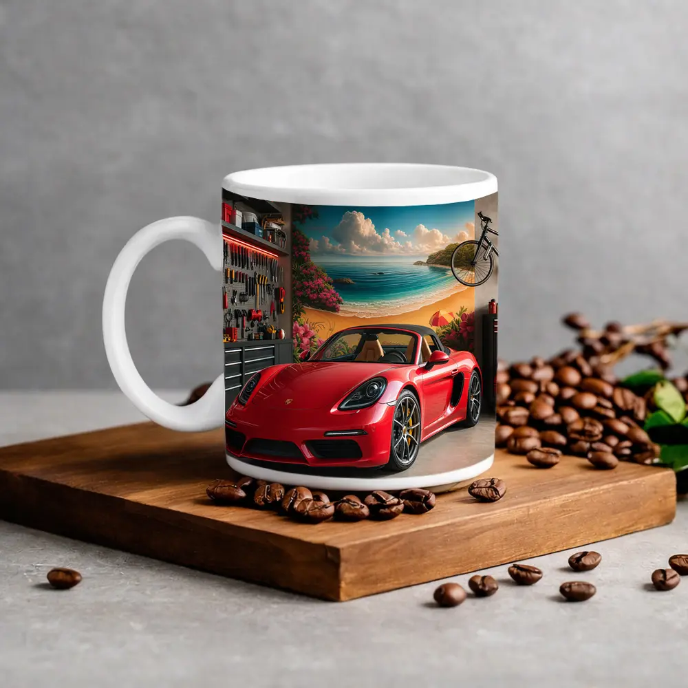 Porsche 718 Boxster Red Garage Mural – Mugs