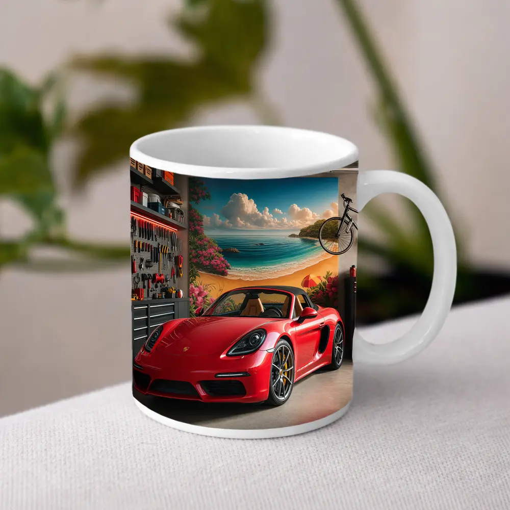 Porsche 718 Boxster Red Garage Mural – Mugs