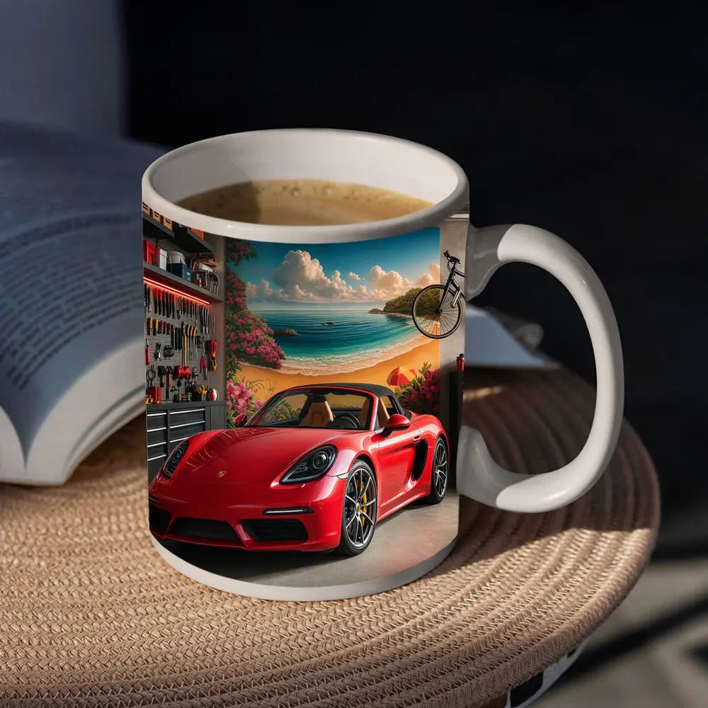 Porsche 718 Boxster Red Garage Mural – Mugs