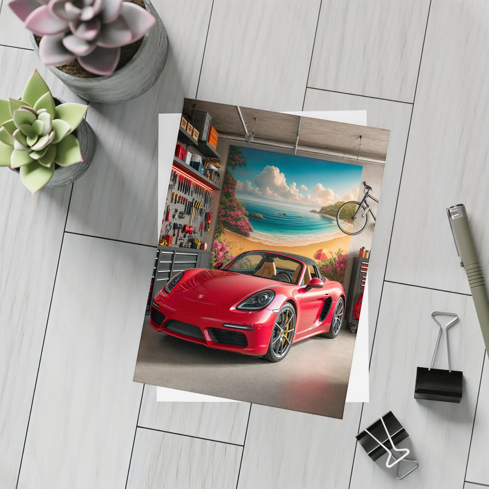 Porsche 718 Boxster Red Garage Mural – Postcards