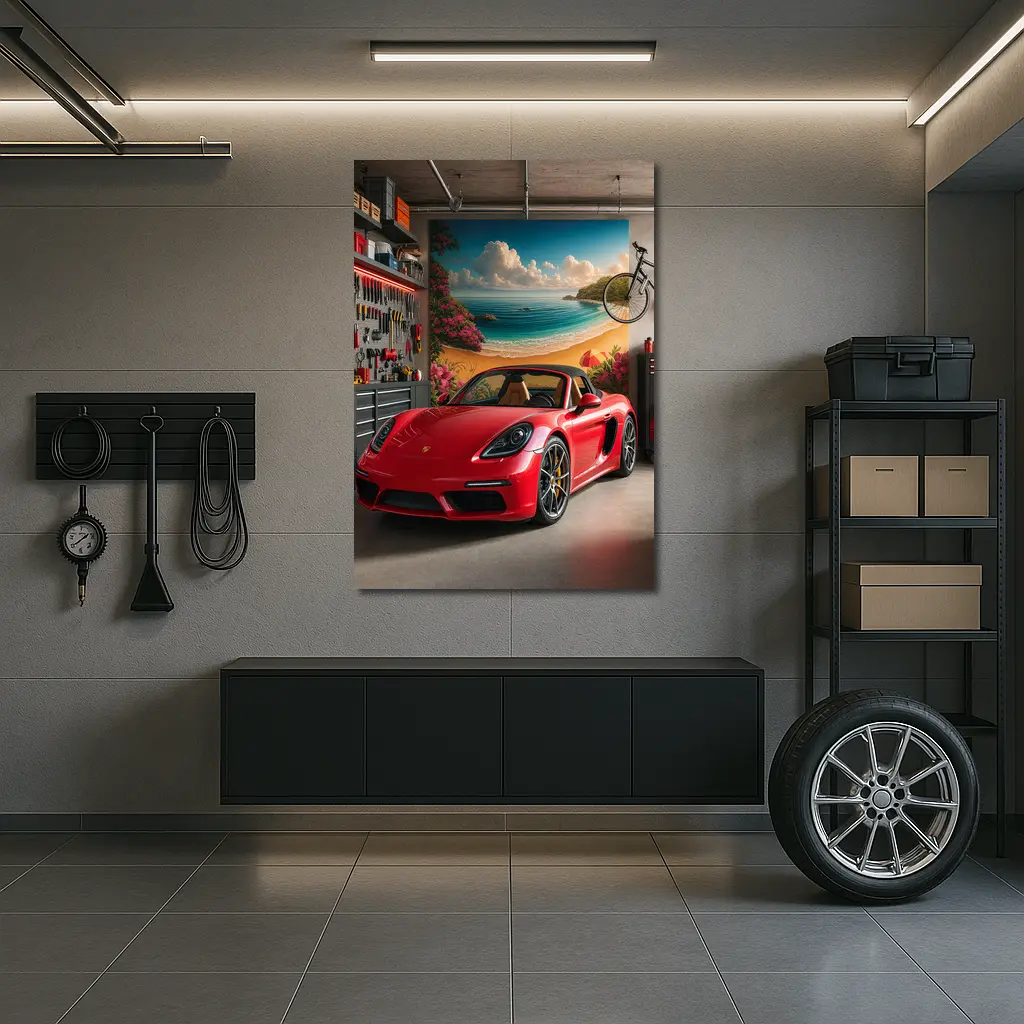 Porsche 718 Boxster Red Garage Mural – Wall Art