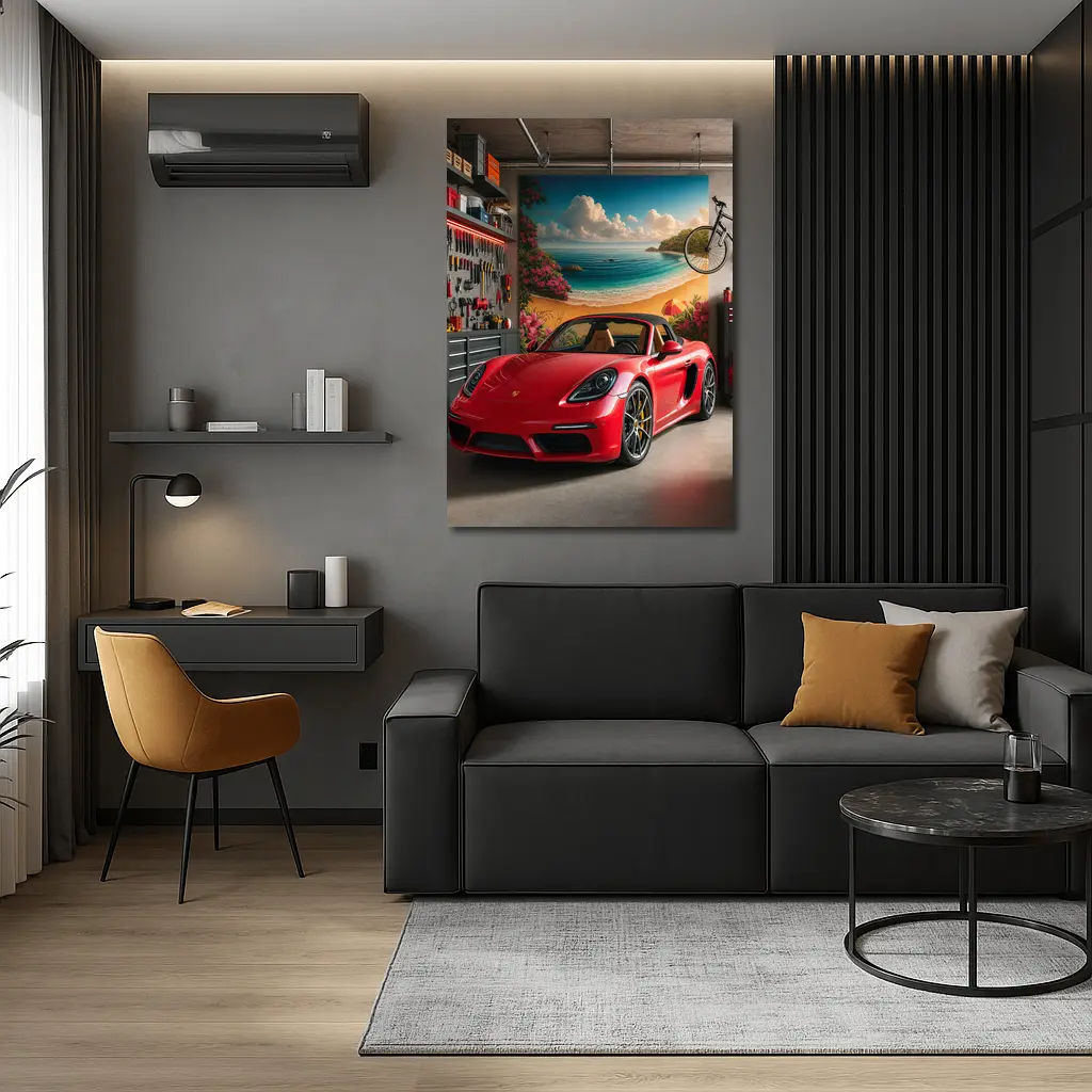 Porsche 718 Boxster Red Garage Mural – Wall Art