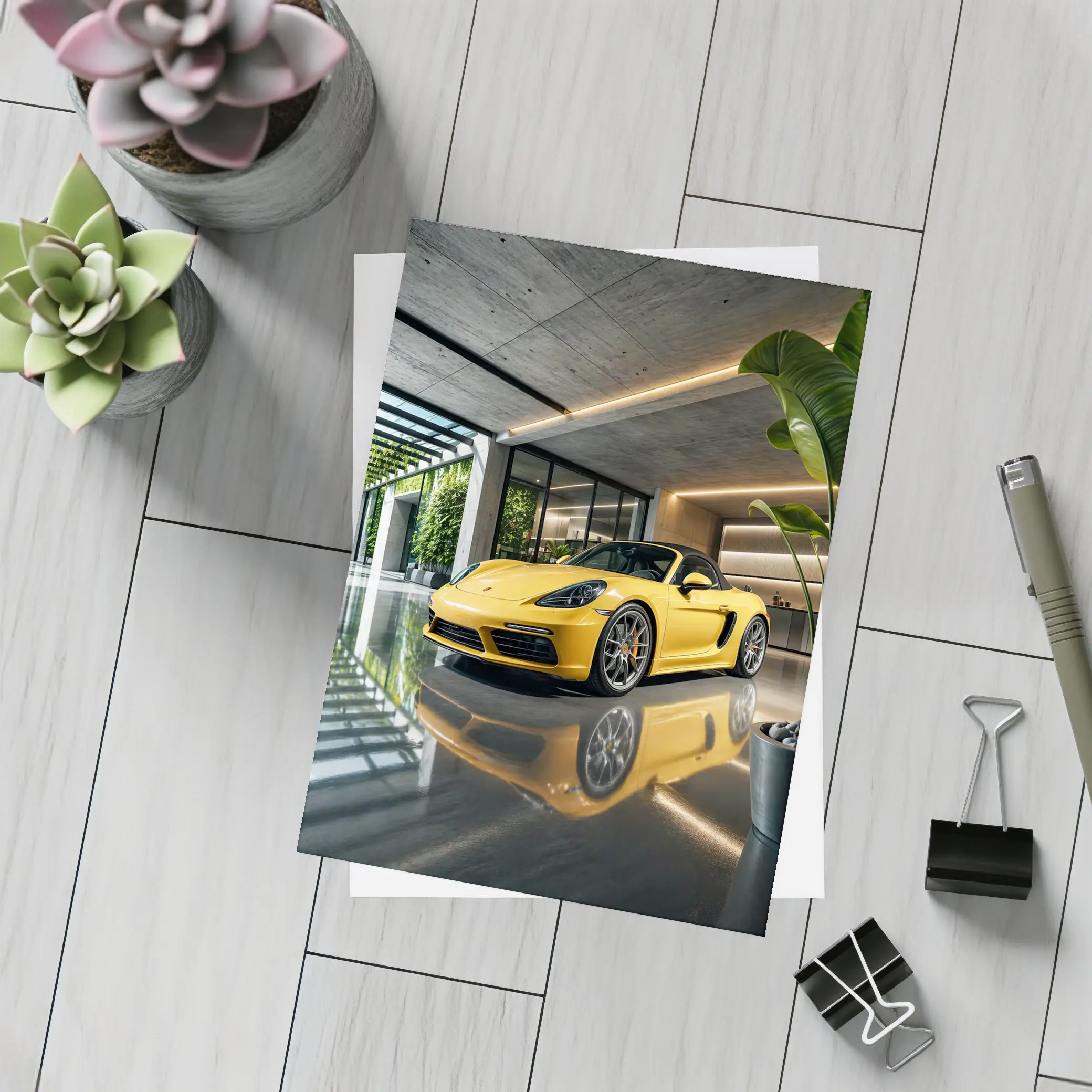 Porsche 718 Boxster Yellow Modern Garage – Postcards