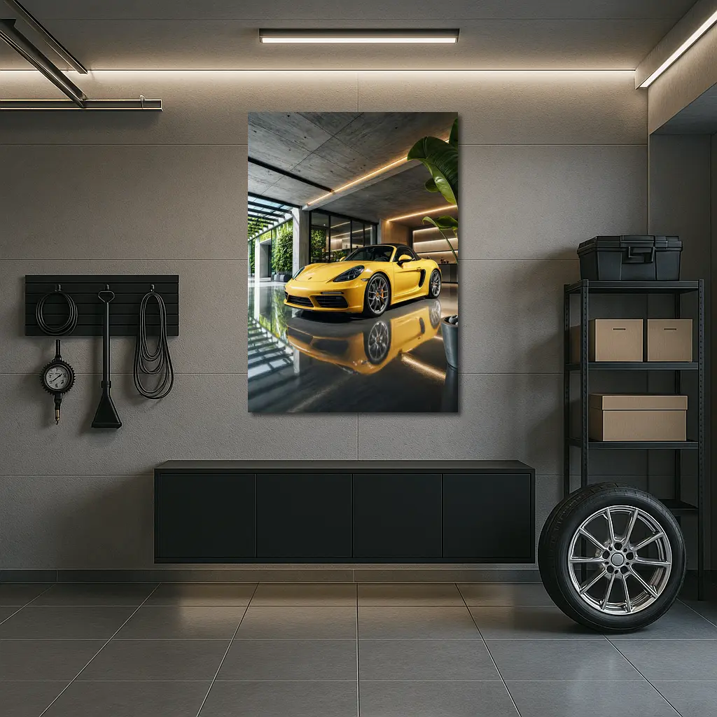 Porsche 718 Boxster Yellow Modern Garage – Wall Art