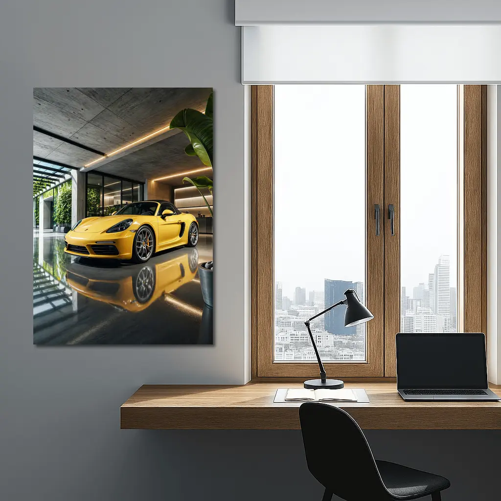 Porsche 718 Boxster Yellow Modern Garage – Wall Art