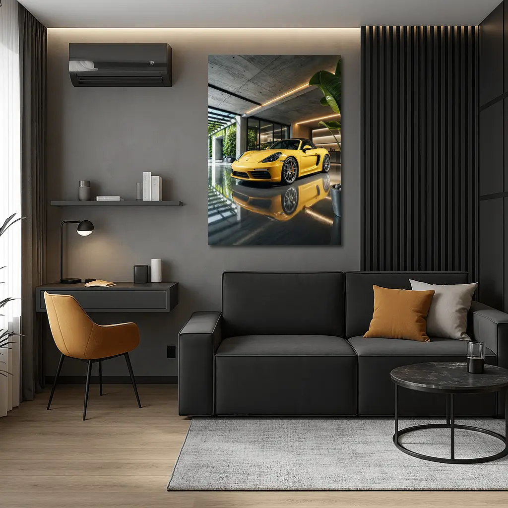 Porsche 718 Boxster Yellow Modern Garage – Wall Art