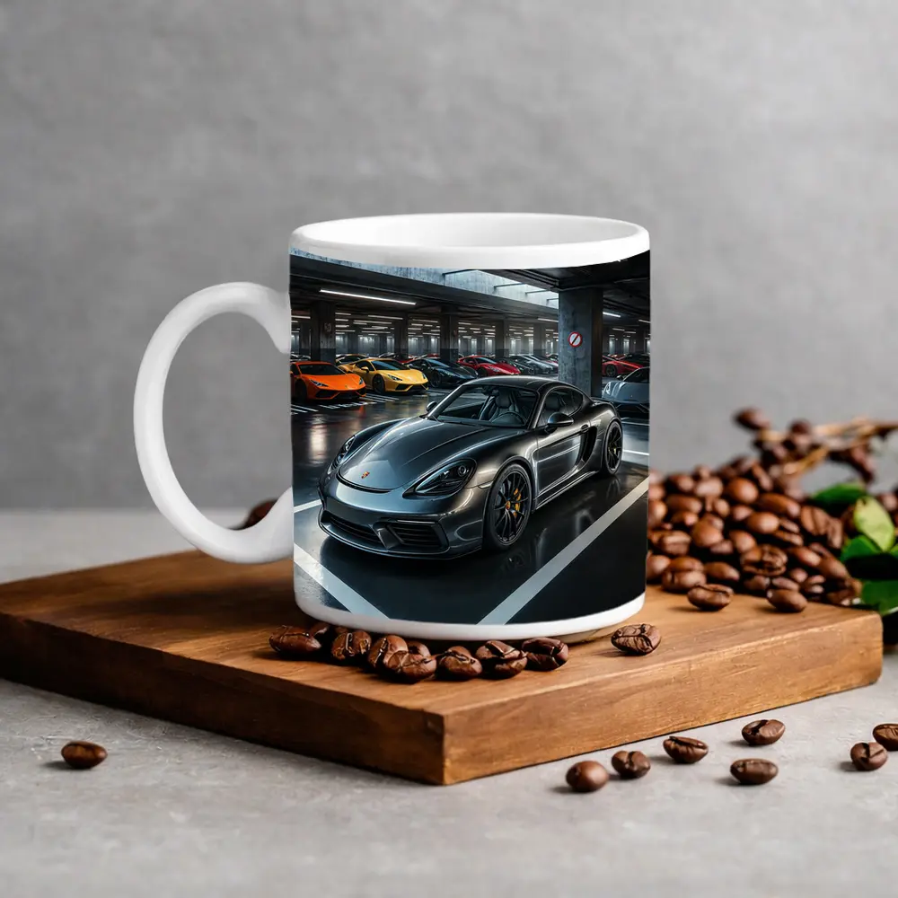 Porsche Cayman GT4 Dark Underground Parking Garage – Mugs