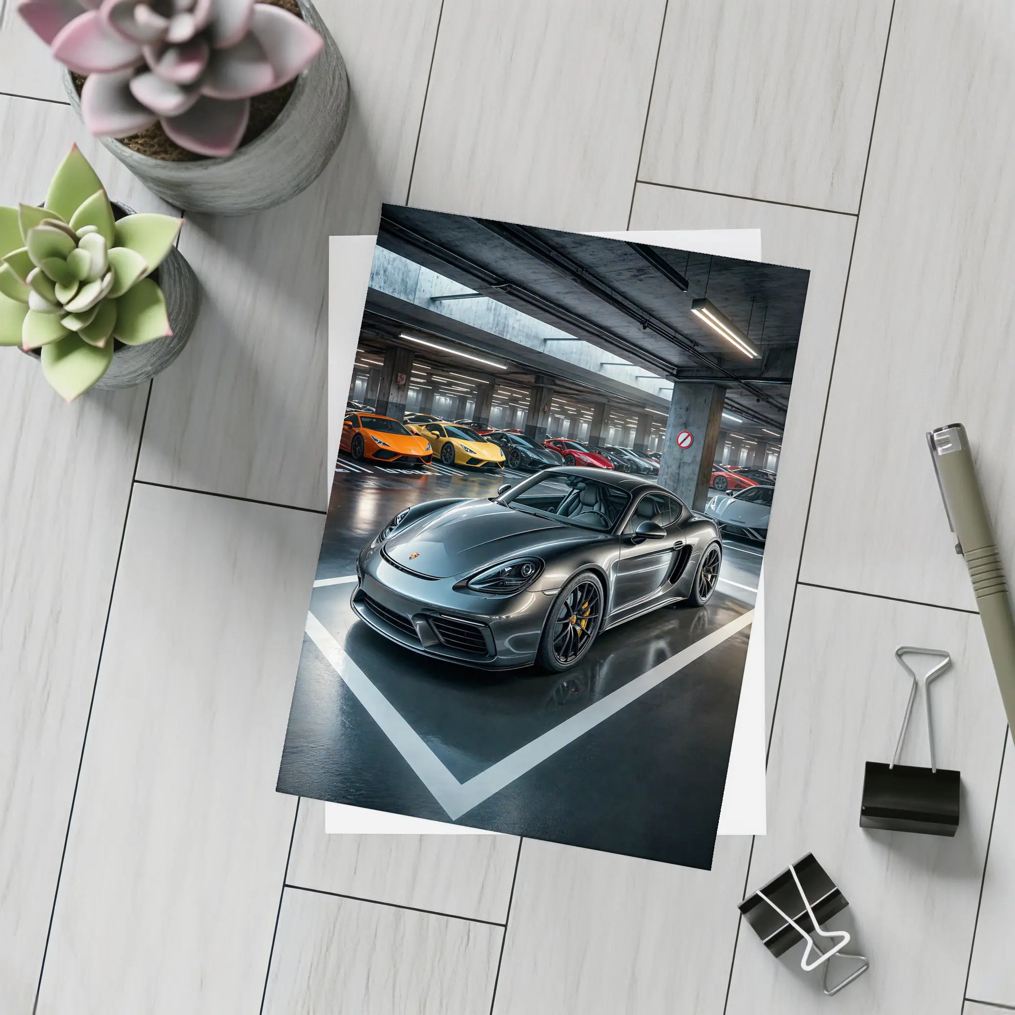 Porsche Cayman GT4 Dark Underground Parking Garage – Postcards