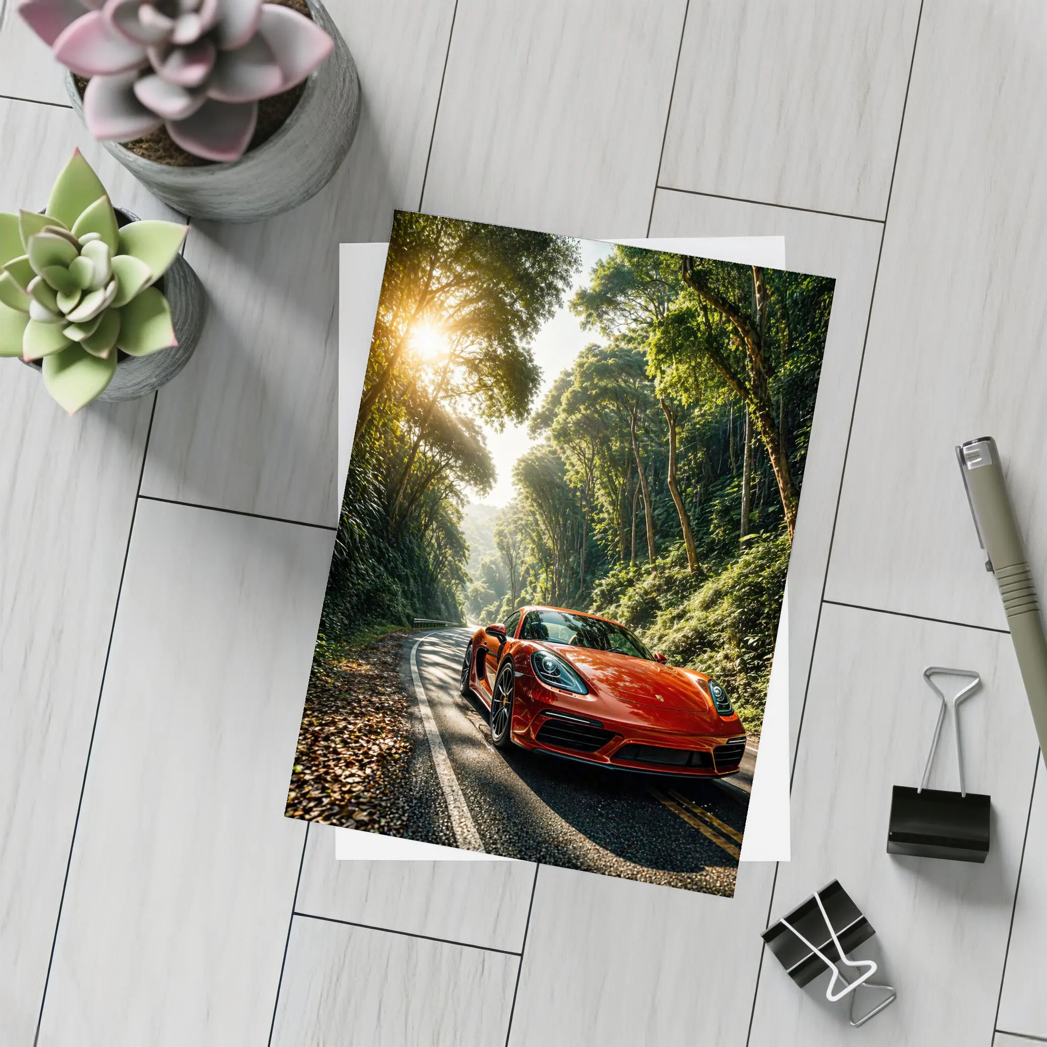 Porsche 718 Cayman Red Forest Road – Postcards