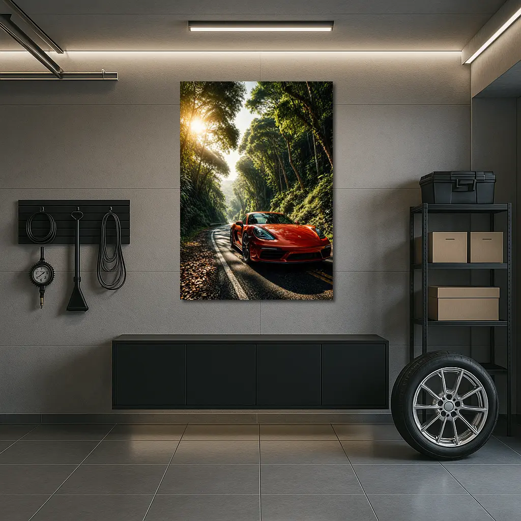 Porsche 718 Cayman Red Forest Road – Wall Art