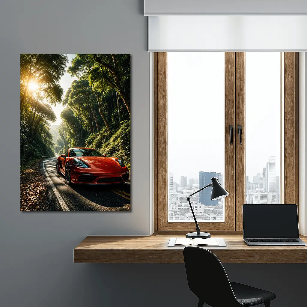 Porsche 718 Cayman Red Forest Road – Wall Art