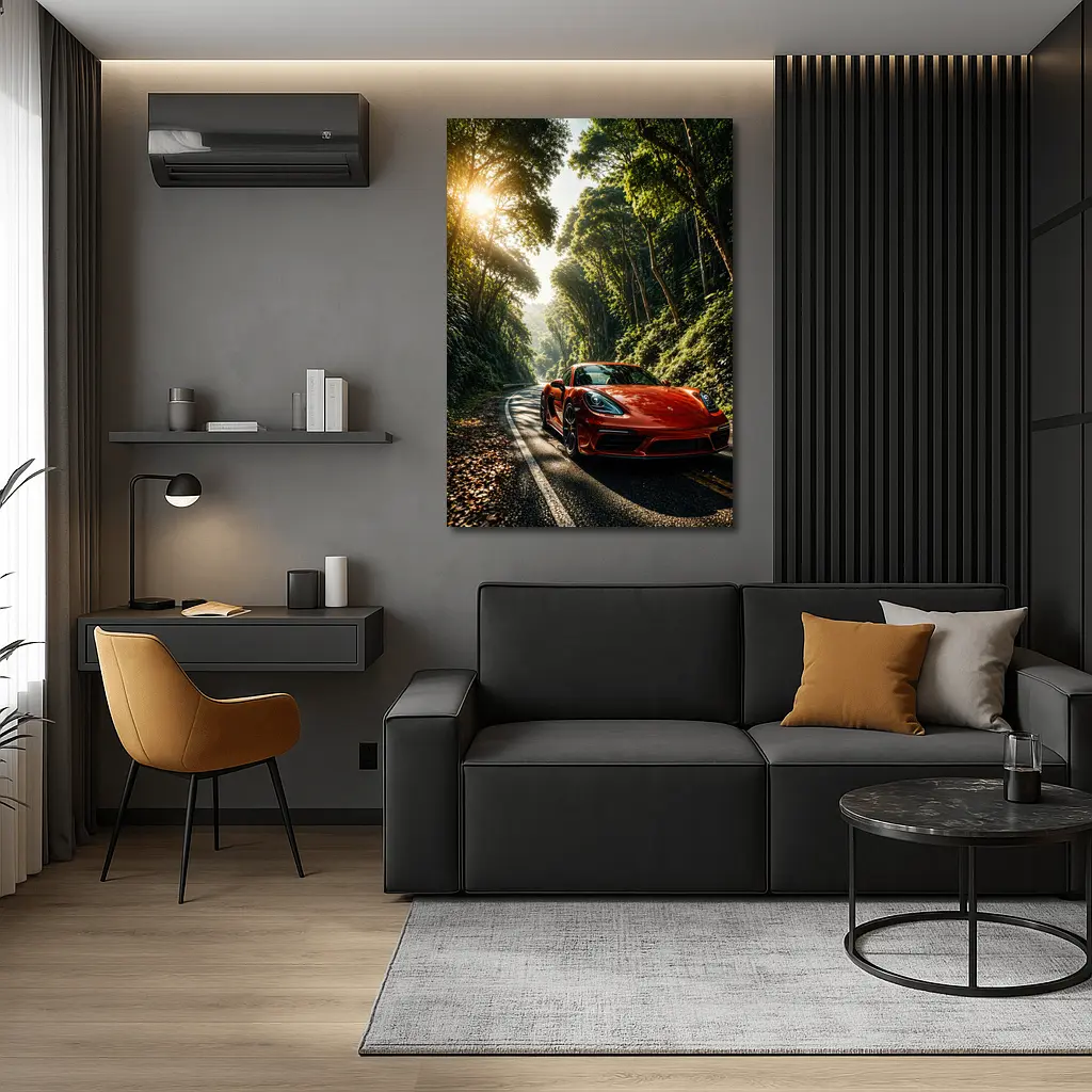 Porsche 718 Cayman Red Forest Road – Wall Art