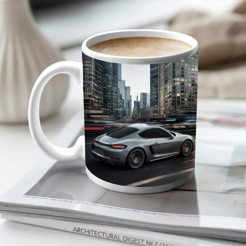 Porsche Cayman S Racing Through City Streets – Mugs