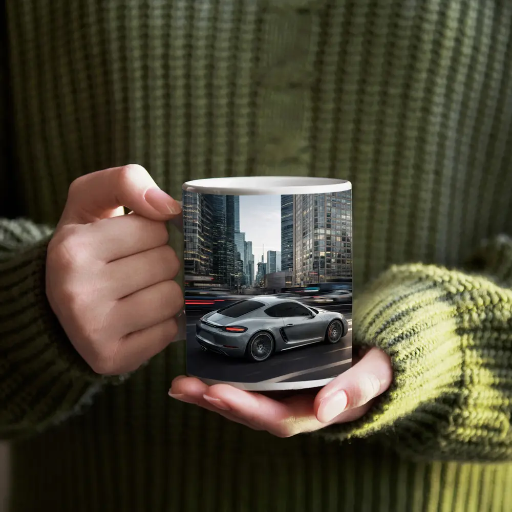 Porsche Cayman S Racing Through City Streets – Mugs