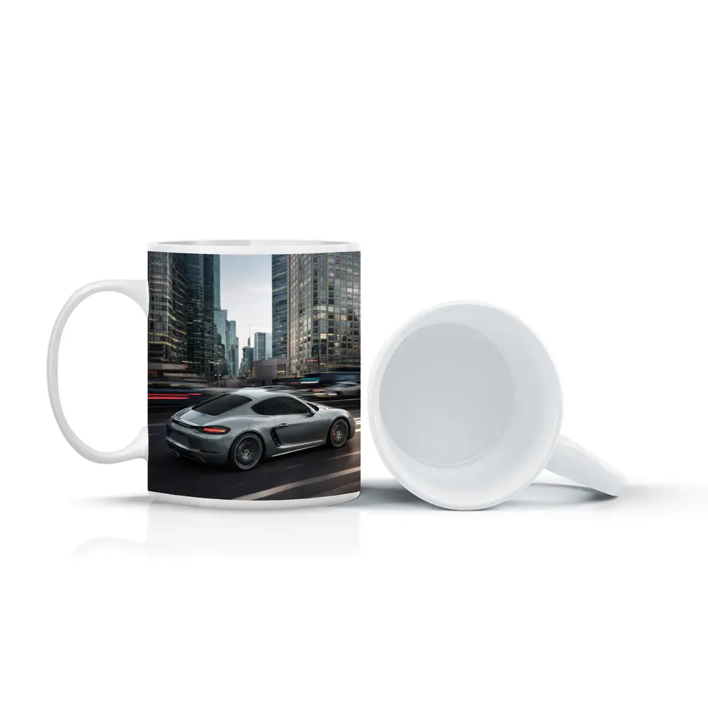 Porsche Cayman S Racing Through City Streets – Mugs