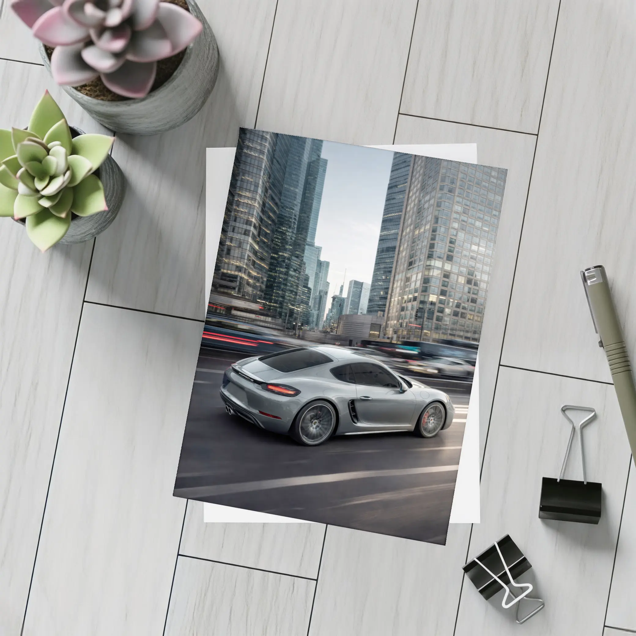 Porsche Cayman S Racing Through City Streets – Postcards