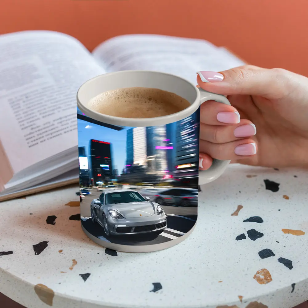 Porsche 718 Cayman Racing Through City Streets – Mugs