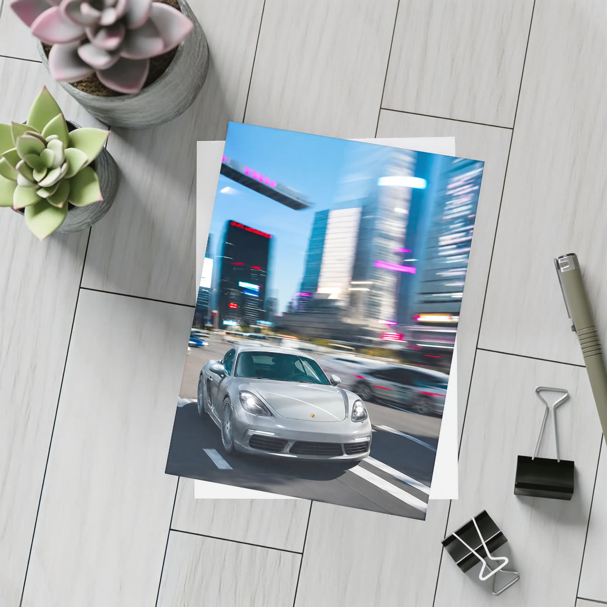 Porsche 718 Cayman Racing Through City Streets – Postcards