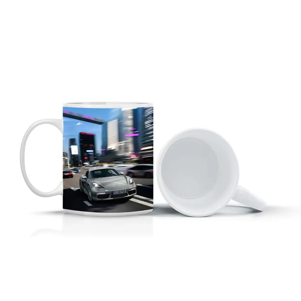 Porsche 718 Cayman Racing Through City Streets – Mugs